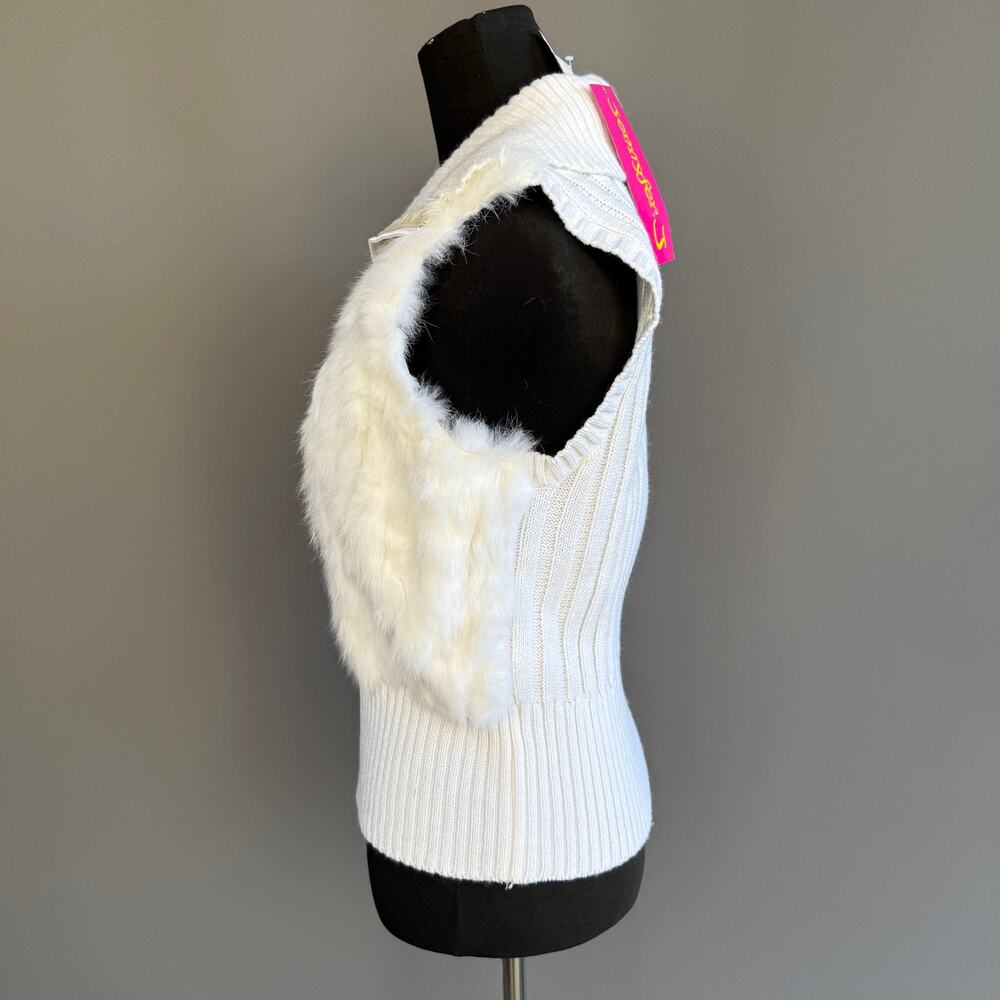 NEW Vintage Y2K Jennyfer J white rabbit fur sweater vest - zip up - NWT - size L - Picture 5 of 7